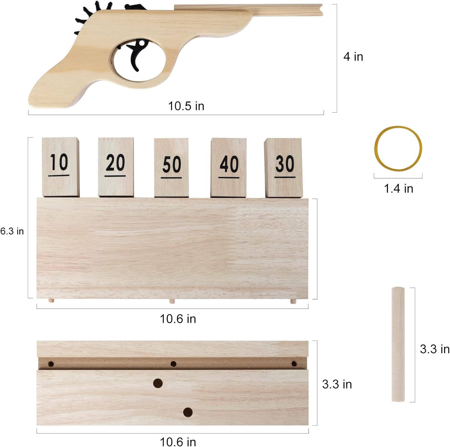 Customized Wooden Multi-Shot Rubber Band Pistol Wooden Slingshots Toy Wooden Number Target Stand
