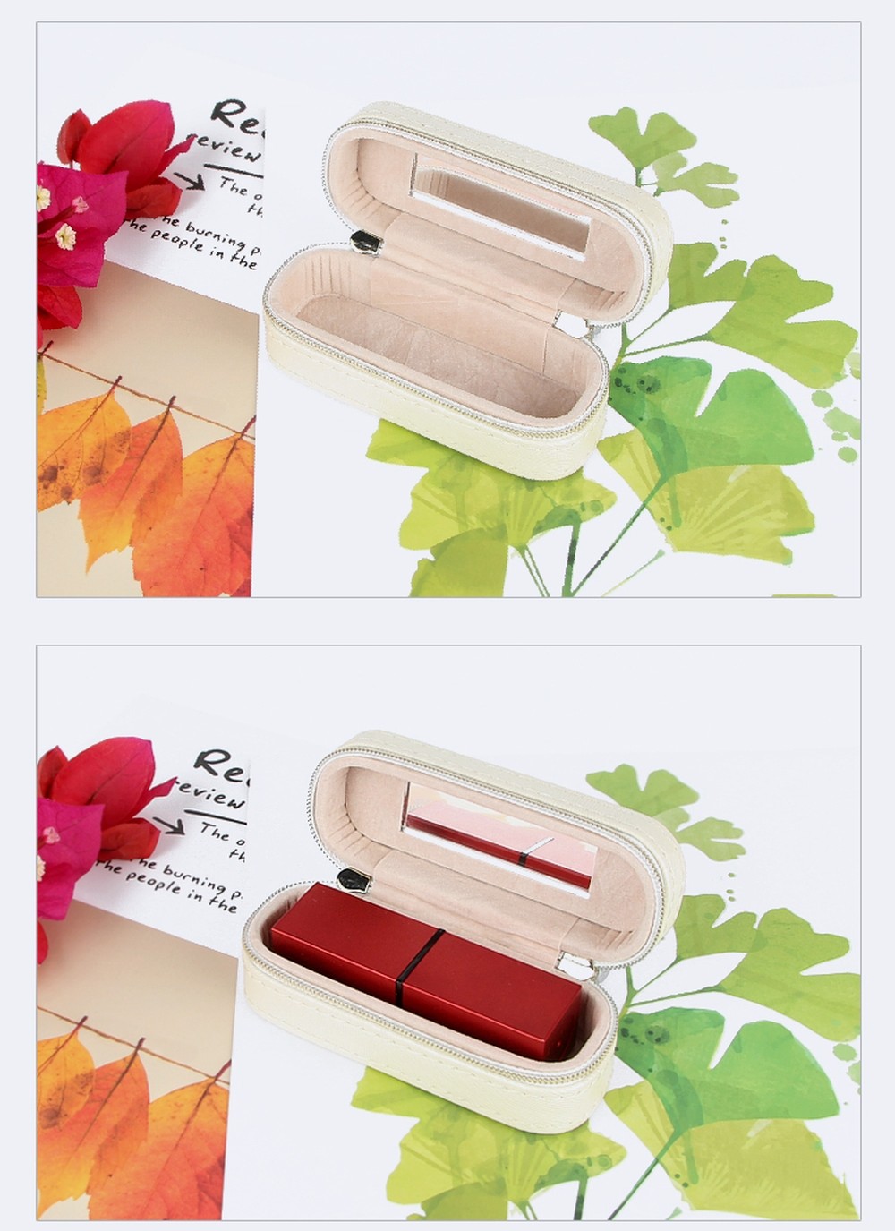 Mini PU Leather Travel Lipstick Case 10*4*3.5cm With Double Zipper Closure