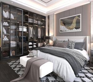 China Bespoke Modern Bedroom Wardrobe Closet Custom With LED Light And Glass Doors factory