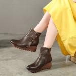 S207 Factory leather women's boots ethnic style flat ankle boots literary simple