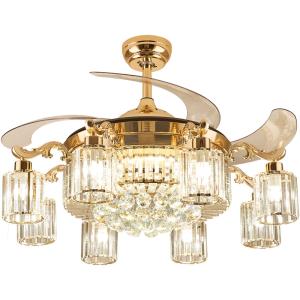 China Modern LED Crystal Ceiling Fan Light , Invisible Acrylic Blade Ceiling Fan Remote Control factory