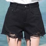 Black Wash Mid Rise Jeans Girls Denim Shorts Rips On Hem Summer Fashion Style