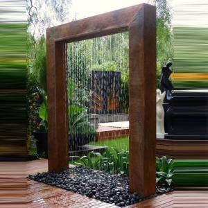 China Garden Decor Gate Design Corten Steel Fountain Water Feature Sculpture factory
