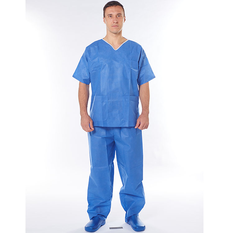 Hospital Round Neck Blue Unisex Uniform Scrub Suit Set Scrub Suit with Elastic Waist