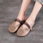 S066 Boutique retro hand-carved hollow women's shoes, leather feet, velcro, flat