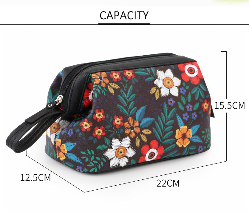 Wholesale Waterproof Vintage Floral Printed Cosmetic Bag Travel