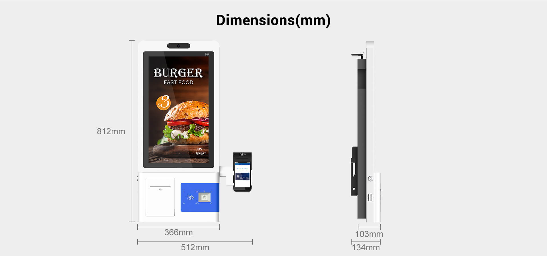 21.5 Inch Pos System Terminal HD Touch Screen For Self Service Payment 24V/5A Power