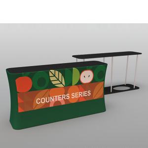 China Rectangular Aluminum Profile Portable Reception Desks Trade Show 240gsm Booth Desk factory