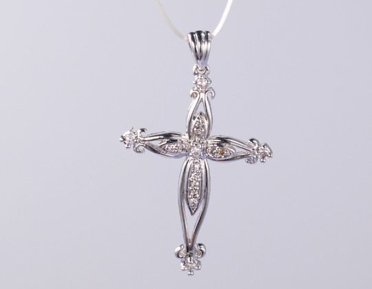 18K White Gold Diamond Sterling Silver Cross Plain Shinning Pendant 925 Religious Pendant Casual to Formal Christmas gif