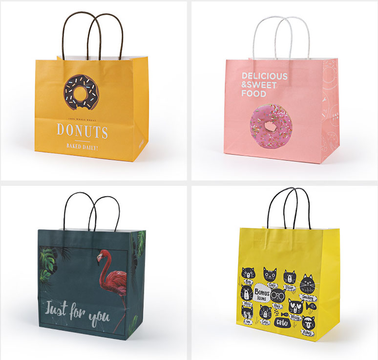 Custom Order Donut Sandwich Kraft Paper Bags With Twisted Handles for Food Industrial