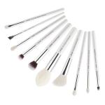 Flawless Birch Wood Handle Natural Makeup Brushes Set White Silver Color