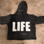 Unisex Vintage Hoodie with Embroidery Patch Distressed Applique in Cotton French