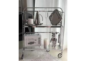 China Clear 2 Tier Stainless Steel Trolley Steel Pipe Mid Century Tea Cart factory