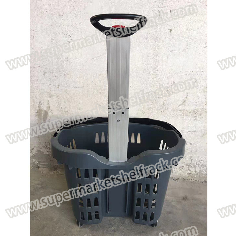 Aluminum Alloy 50LTR 530MM Market Grocery Basket With Wheels Pickup