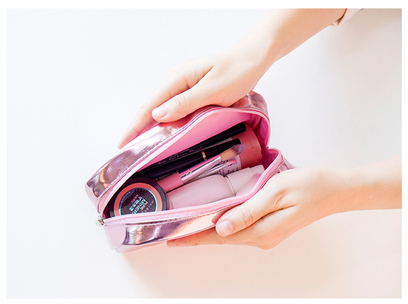 Compact Girls Glitter PU Leather Zipper Makeup Bag
