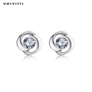China Lucky Flower Zircon Clover Crystal Diamond Stud Earrings factory