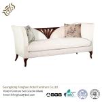Classical Wood Beige Fabric Hotel Room Sofa Natural Timber Wood