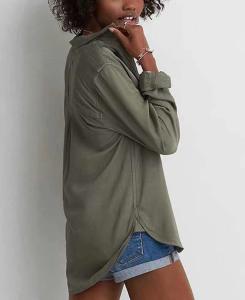 China Olive 100% Tencel Ladies Long Sleeves Shirts Washed Soft Touch factory