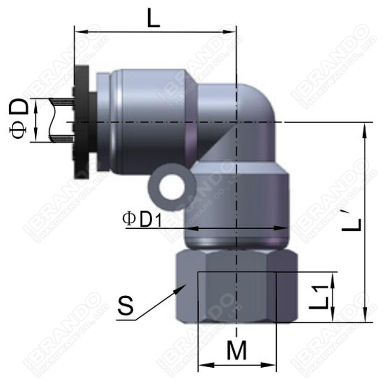 PLF Female Elbow Push In Pneumatic Hose Fittings 1/8'' 1/4'' 3/8'' 1/2''