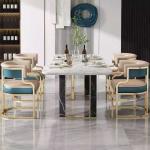 Luxury Style Metal Leather Dining Table And Chairs Iron Gilded Legs Leather Seat