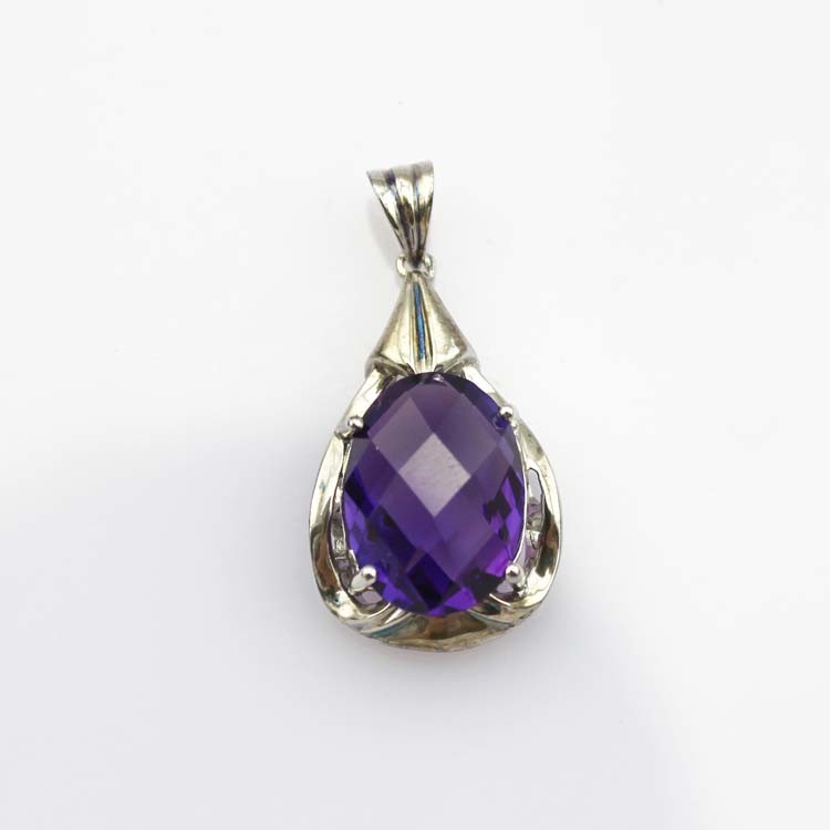 Women Jewelry 10mmx14mm Oval Amethyst Cubic Zirconia Drop Pendant(PSJ0399)