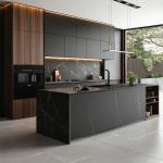 Modern Kitchen Cabinet With Island Sintered Stone Countertops Wood Grain Kitchen