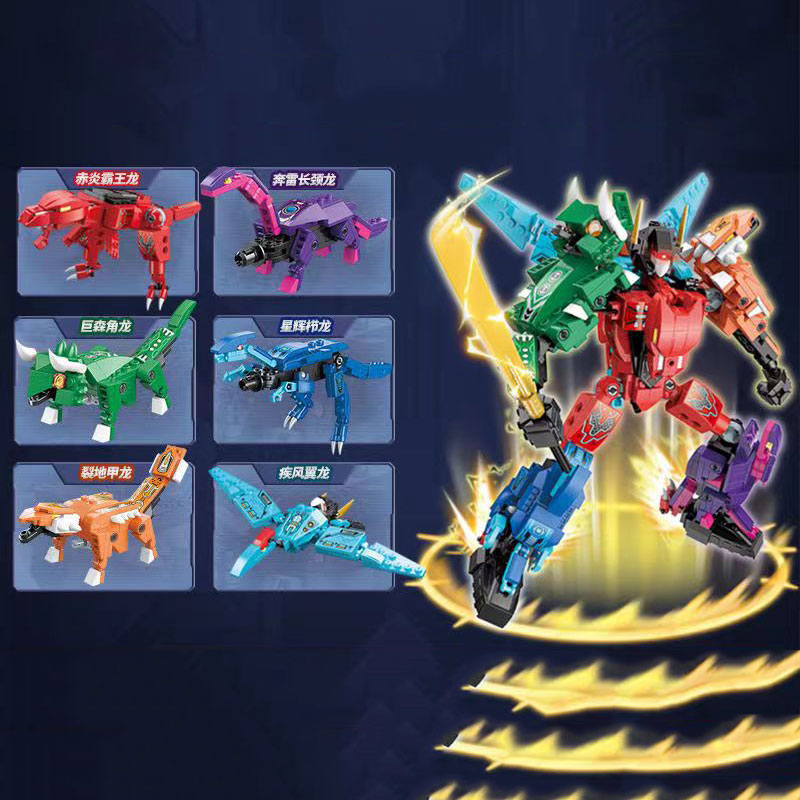 Unisex 6 In 1 Mighty Dinosaur Toy Transforming Mecha Tyrannosaurus Great Gift for 7-12