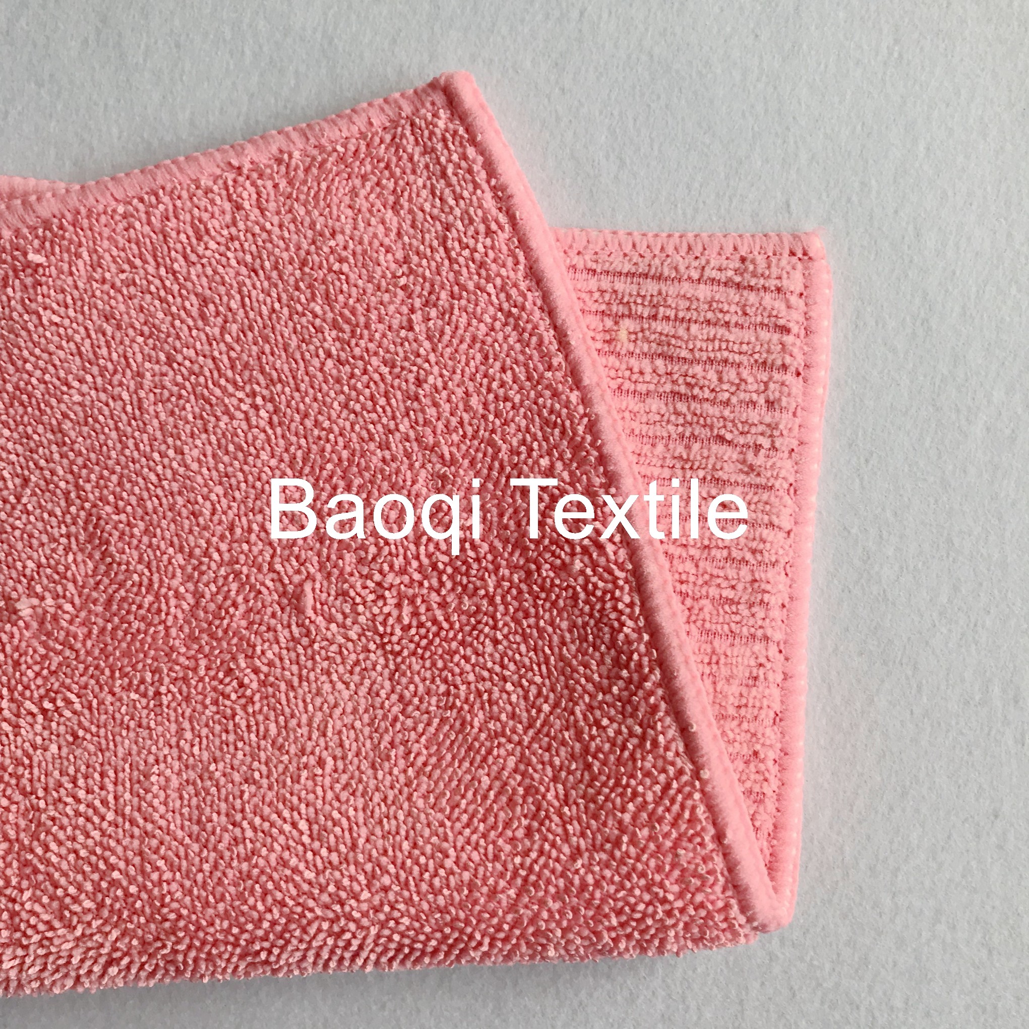 Pink 2 layers thick twist solid microfiber dish rags， tea towels wipes,single side kitchen cleaning rags size 40*40cm
