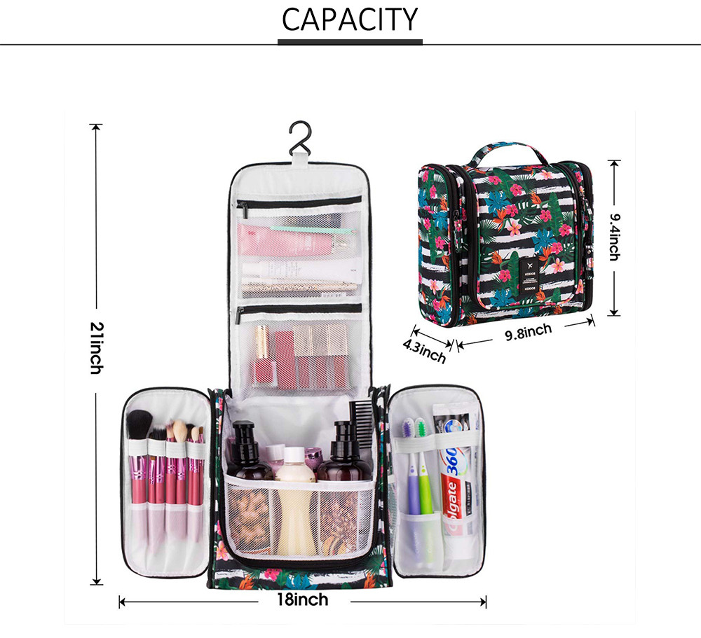 Hawaiian Flower 17 Compartments Non Slip Zipper Hanging Toiletry Bag