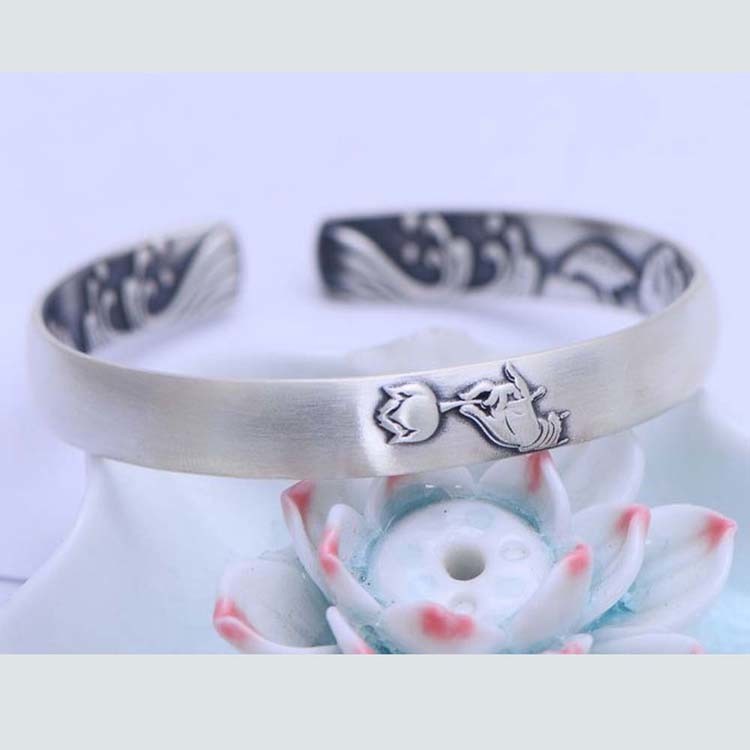 Adjustable Retro Sterling Silver Cuff Bracelet Engraved Flower(XH056244W)
