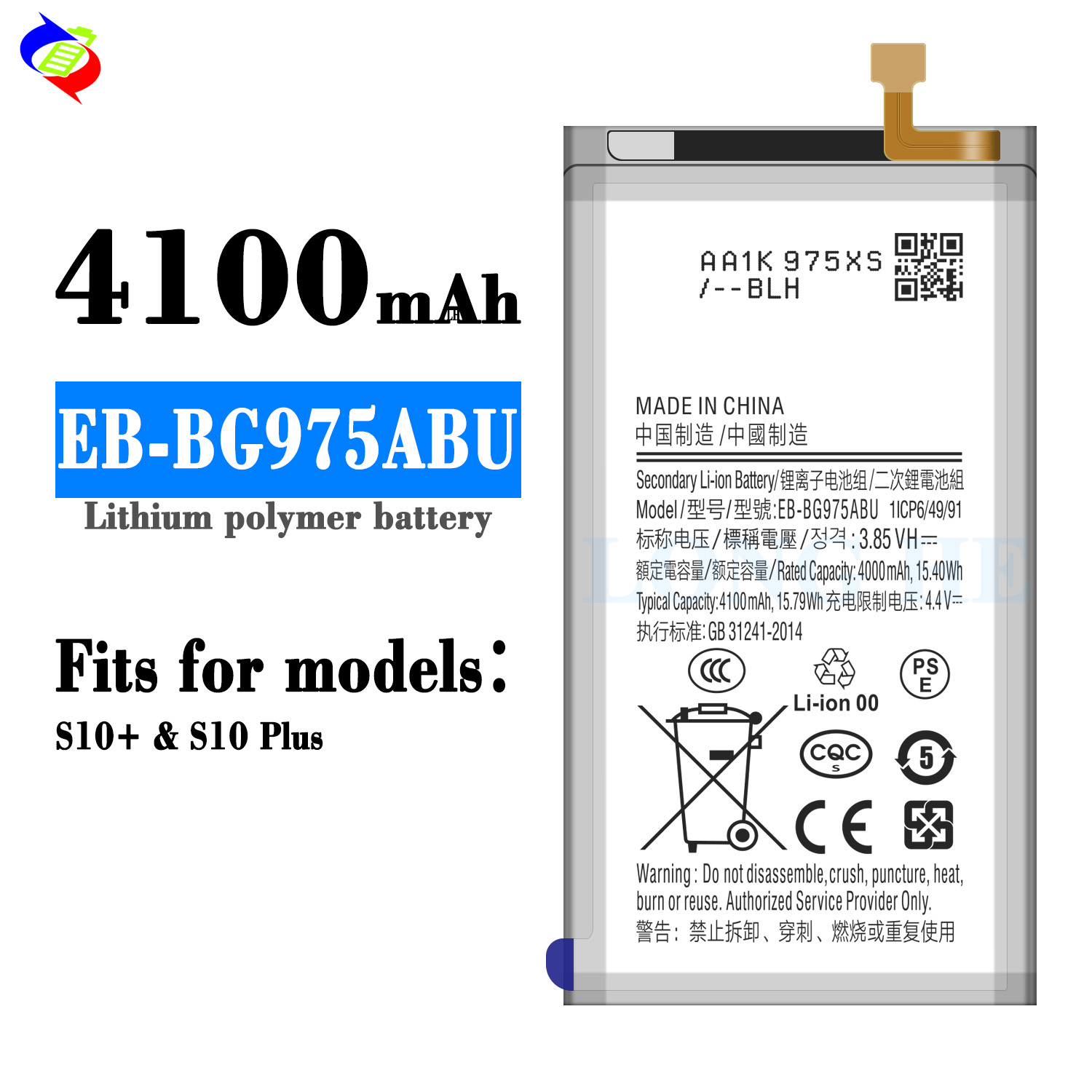 High Capacity Battery EB-BG975ABU 3.85V for Samsung GALAXY S10 S10 Plus SM-G9750 S10P G975 4000mAh