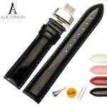 ALK Cow Leather Watch Band Shine Bracelet Strap butterfly deployant Clasp buckle