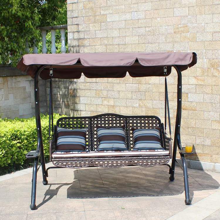 Outdoor Garden Patio Metal Frame Pe Rattan Double 3 Seat Hammock Swing with Canopy