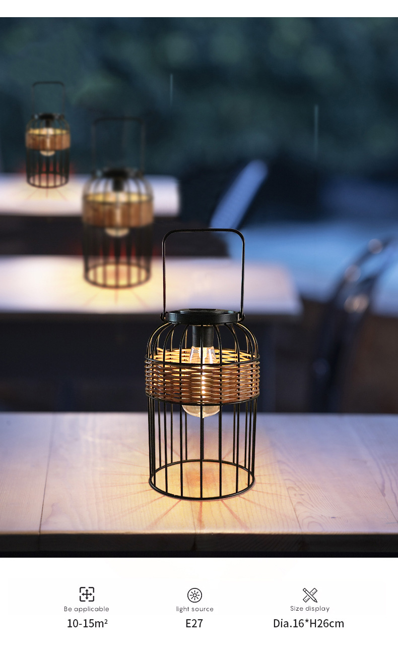 Small Portable Rattan Woven Solar Lights For Balcony Table Atmosphere