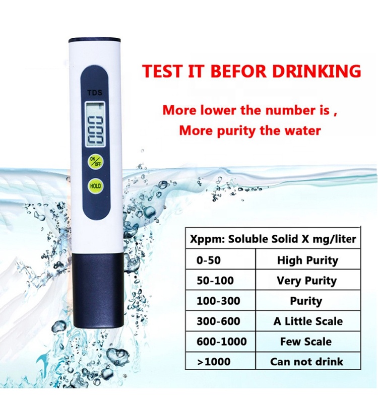 Digital Pen-type TDS Meter for Accurate Water Testing 1000-9990 ppm Resolution 2.5*3*0.5cm