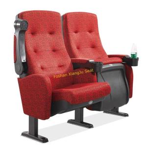 China Movable Armrest Fabric Floral Theatre Seating Chairs Tip Up By Gravity Red Color factory