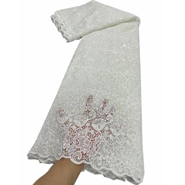 High quality cotton guipure lace fabric with sequins white water soluble