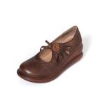 S466 Spring New Thick Bottom Round Toe Hollow Flower Laces Leather Platform