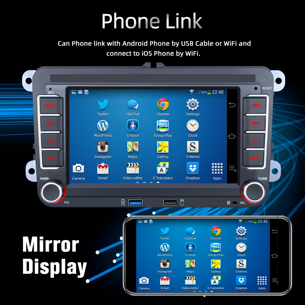 Touch Screen 7'' VW Android Car Stereo 2 Din For VW Skoda Octavia Golf Passat B6 Polo