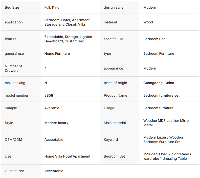 Turkish Style Luxury Wooden King Size Bedroom Sets Double Upholstered Bed Room Modern Wood Frame Full Home Bedroom Furniture Set