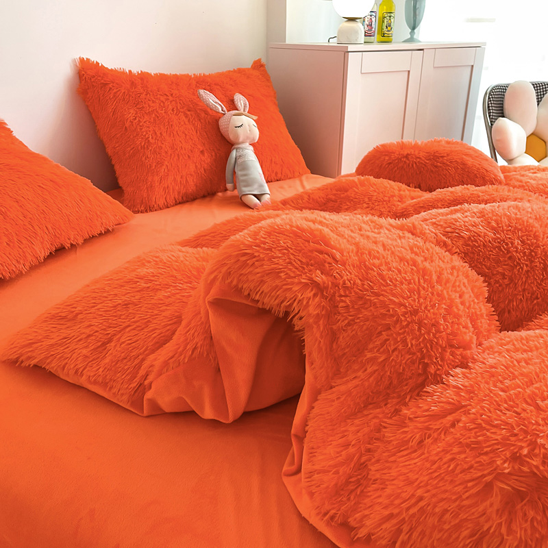 RTS Moss Green Color Luxury Shaggy Warm Mink Velvet Crystal Bedding Set for Winter