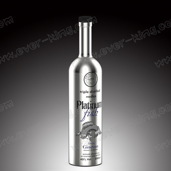 Round Empty Flint Glass Electroplated Vodka Bottle With Sealed Cork Lid