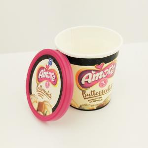 China 6oz 175ml Paper Frozen Yogurt Cups , Flat Lid Custom Ice Cream Paper Cups With Spoon factory