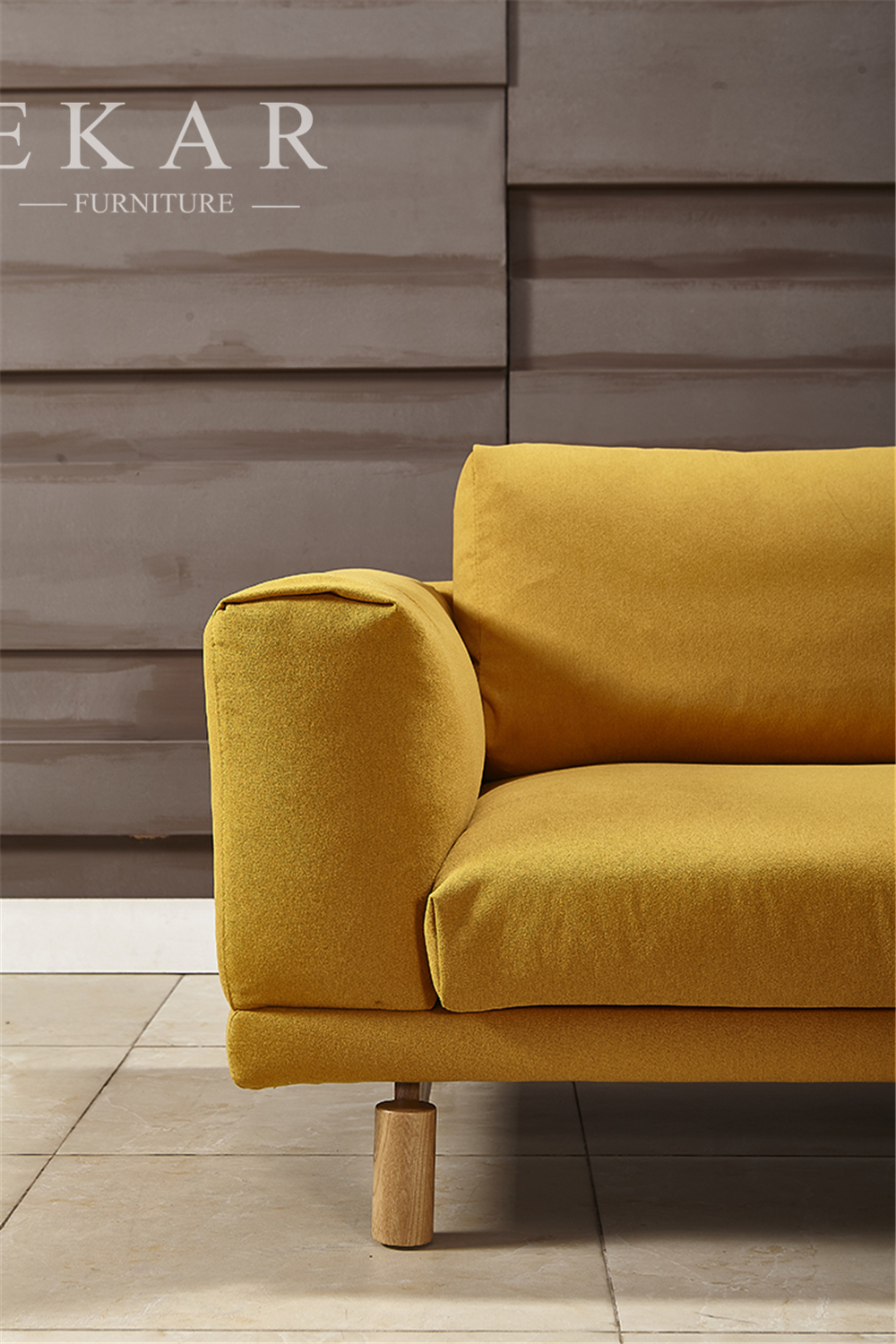 Wide Couch Set Pine Wood Yellow Fabric Sofa Set AW-1618