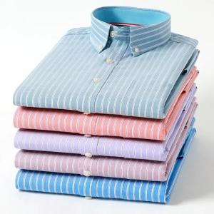 China 2023 New Men′s Oxford Textile Shirt Pure Cotton Spring and Autumn Long Sleeve Youth Shirt Cotton Pocket Stripe Wholesale factory
