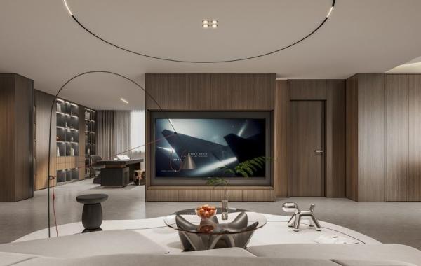 Fadior Modern Stainless Steel TV Cabinet With Vertical Wood Grain Doors And