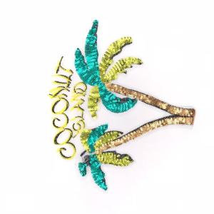 China Coconut Tree Sequin Embroidery Patches Characteristic Large Size Customized Logo factory