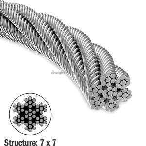 China Steel Core 7*19 SS Cable AISI304 AISI316 Steel Cable Ropes 8mm Inox Cable Si Content 1.0% 7x19 Stainless Steel Wire Rope factory