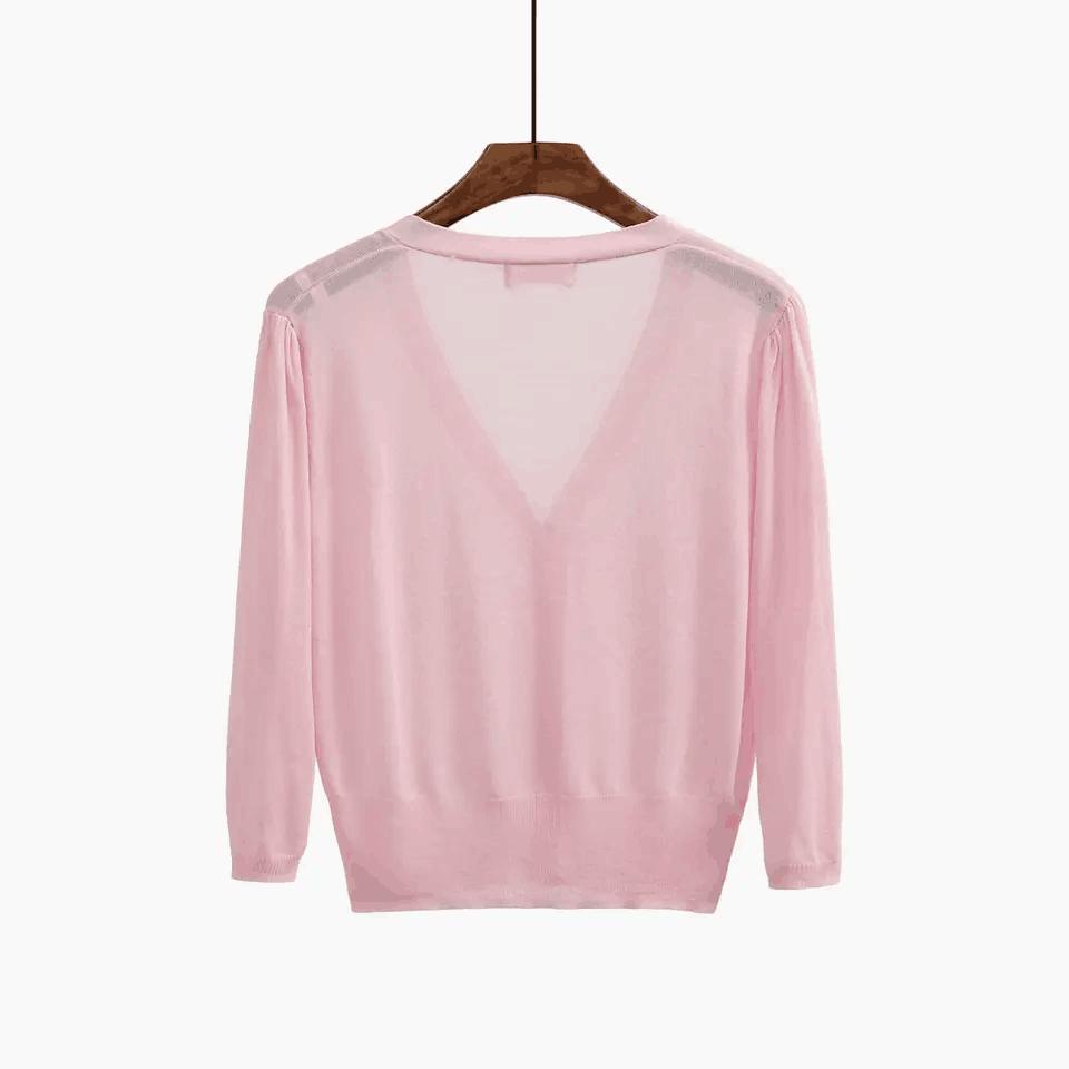 Women&prime;s Summer Knitwear Thin Cardigan Ice Silk Seven-Point Sleeve with Candy-Colored Sunblock Coat for Women