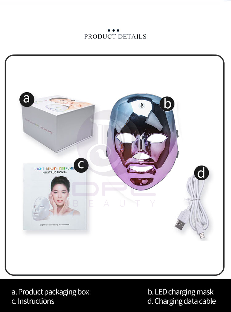 2021 7 Colors PDT Photon Light Rechargeable Beauty Therapy Facial Skin Care Spa Use LED Face Mask